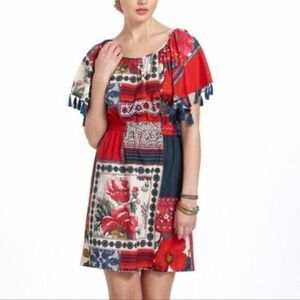 Gorgeous Anthropologie VANESSA VIRGINIA Persian Rose Red Tassel Sleeve Dress SM